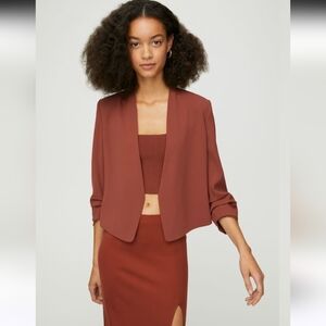 NEW Babaton Power Waist Open Front Crepe Macauley Blazer Cider Gold Women's 4